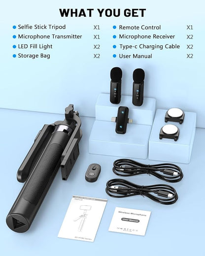 Vlogging Kit for iPhone/Android, 71" Selfie Stick Tripod for iPhone with Light, Wireless Remote & Microphone, Adjustable Phone Tripod for TikTok/YouTube Starter Content Creator Essentials Kit