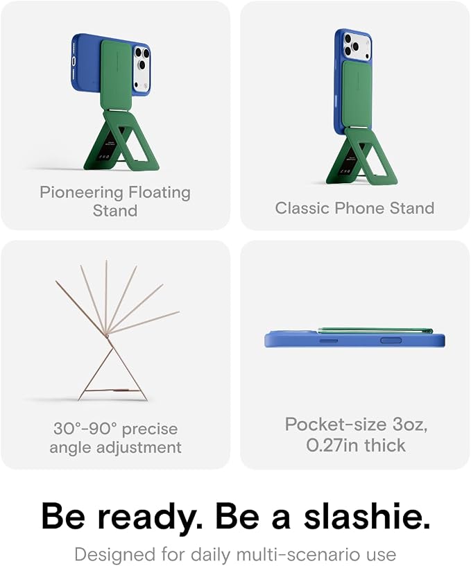 MOFT Phone Tripod Stand Selfie Stick for iPhone, Multi-Angles iPhone Stand, Lightweight & Portable Phone Holder, Strong Magnets, MOVAS Vegan Leather, Travel Essentials, Sapphire (Without Card Slot)