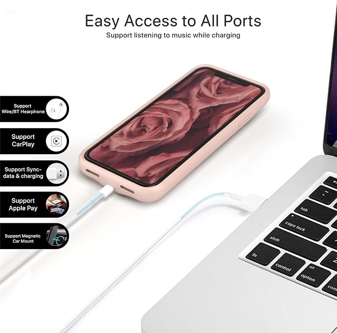 DESTEK Battery Case for iPhone 11, Real 4500mAh Ultra Slim Portable Charging Case Protective Rechargeable Charger Case Compatible w/Wire Earphones (6.1 inch/Pink)
