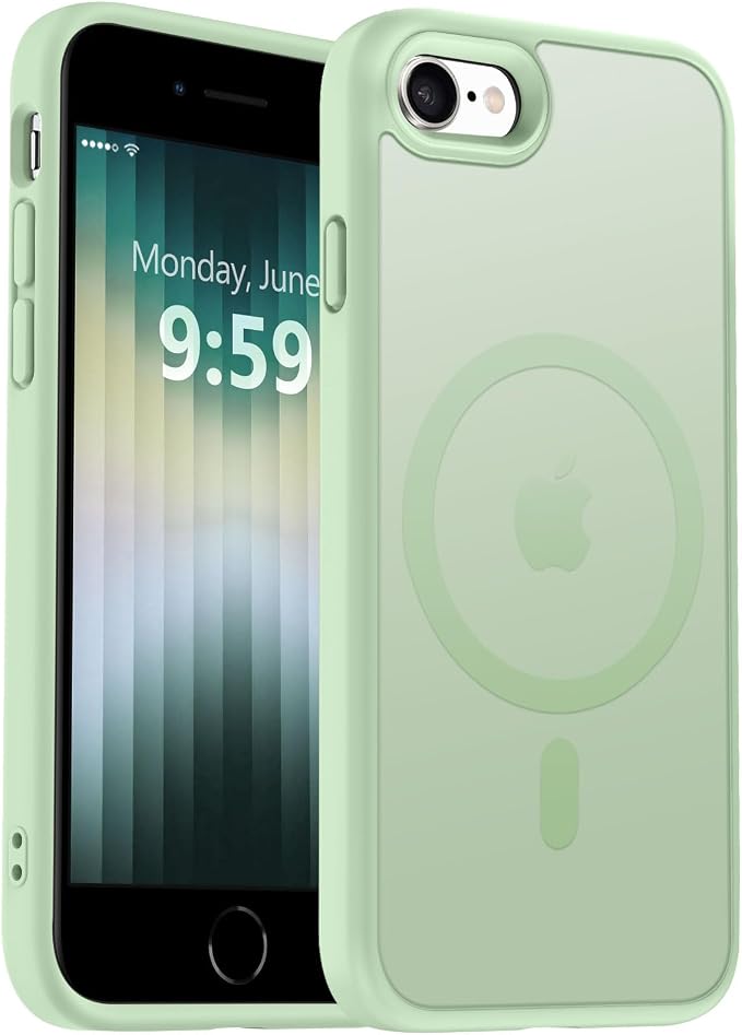 MOCCA Strong Magnetic for iPhone SE Case 2022/iPhone SE 2020 Case/iPhone 7 Case/iPhone 8 Case [Compatible with Magsafe] Slim Thin Translucent Matte Protective Cover Phone Case 4.7'', Light Green