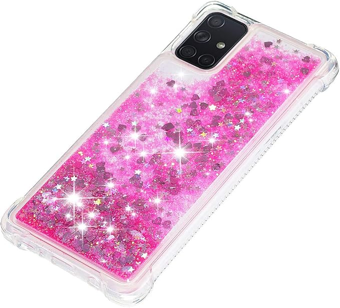 Glitter Case Silicone für Galaxy A71 Liquid Pink, Womens Girls Bling Liquid Floating Phone Case Bumper Cover Yellowing-Resistant Gel Silicone Protective Back Case compatible with Samsung Galaxy A71