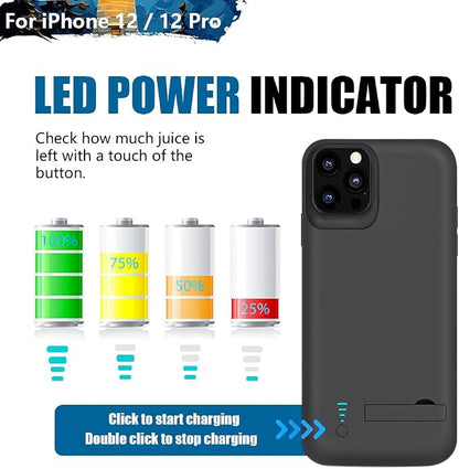 Sitong New Battery Case for iPhone 12 & iPhone 12 Pro, 5000mAh Rechargeable Extended Battery Charging Charger Case, Add 100% Extra Juice (6.1 Inches) Black