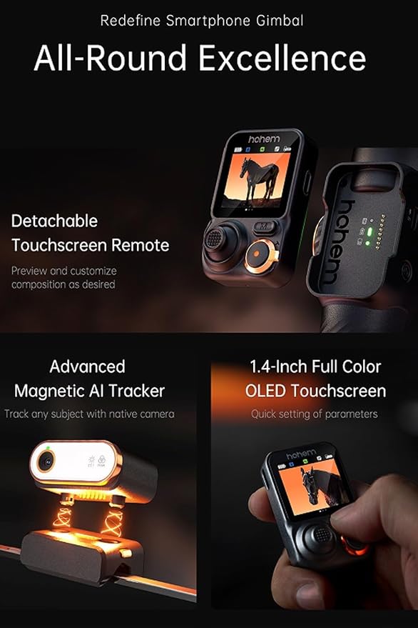 hohem iSteady M7 Gimbal Stabilizer for iPhone Android Smartphone,Phone Gimbal with AI Tracking,Fill Light,1.4" Detachable Touchscreen Remote,Phone Stabilizer for Video Recording,YouTube TikTok Travel