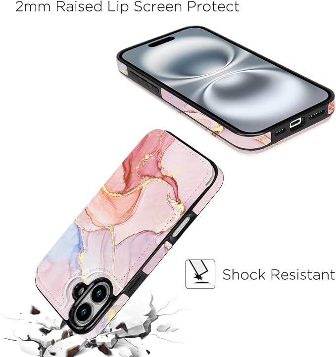 uCOLOR for iPhone 17 Wallet Case with Card Holder PU Leather RFID Blocking Design iPhone 17 flip case for Women Men Magnetic Clasp Kickstand Design 6.3 inch (Pink Purple Marble)