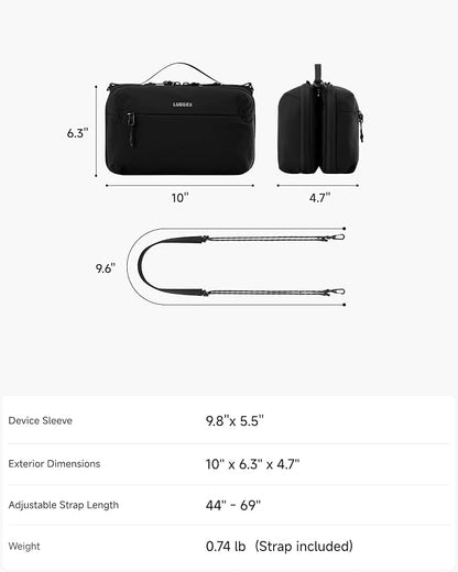 LUGGEX Electronics Organizer Travel Case, Tech Pouch with Crossbody Strap | Magnetic Design, Dual Accessories Bag, Straps, Hooks, Front pocket, Water Resistant, Waterproof pocket, CBX01 Beige