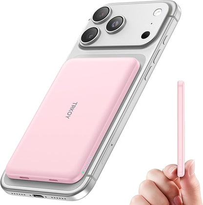 TRKOY for Magsafe Portable Charger, 5000mAh for Magsafe Power Bank with USB C Fast Charging,Travel Essential for Magnetic Battery Pack Wireless for iPhone 17/16/15/14/13/12 Series, Pink