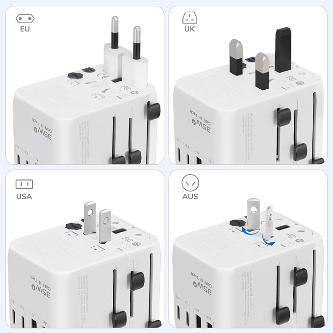 Hichain 35W Universal Travel Adapter, 7-in-1 International Power Adapter | Fast Charging Adapter for Europe Plug Universal Power Block, GaN Travel Adapter Worldwide Portable Plug for EU, UK, US, AUS