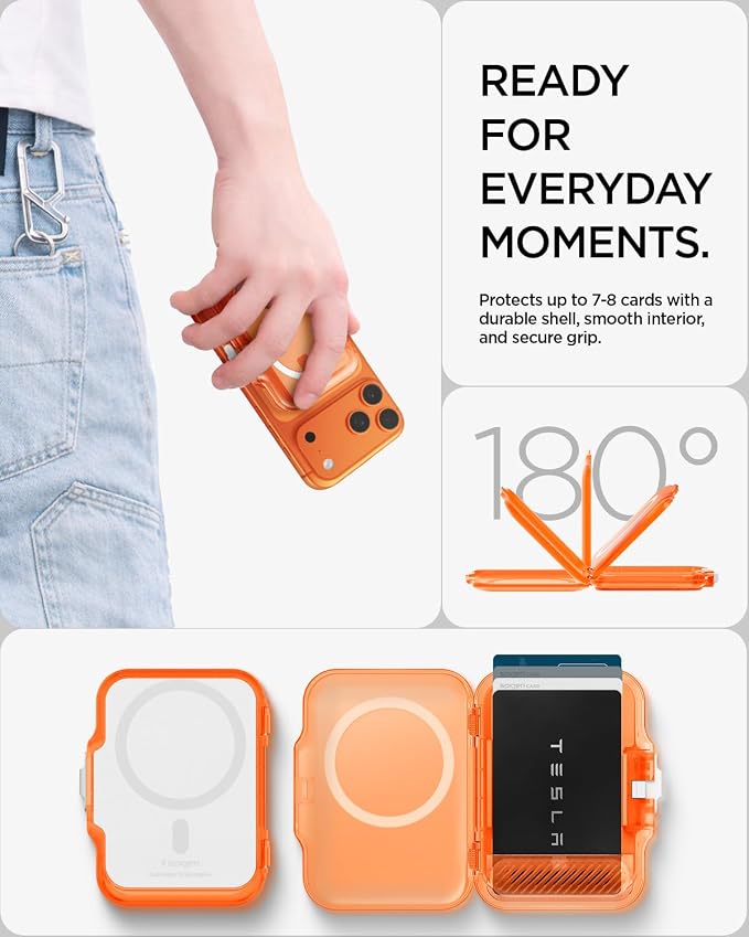 Spigen for MagSafe Wallet, Heavy Duty Hardshell Magnetic Card Holder Compatible with iPhone 17/16/15/14/13/12 Pixel 10 Series MagSafe-Cases Pixelsnap Holds 5-6/7-8 Cards