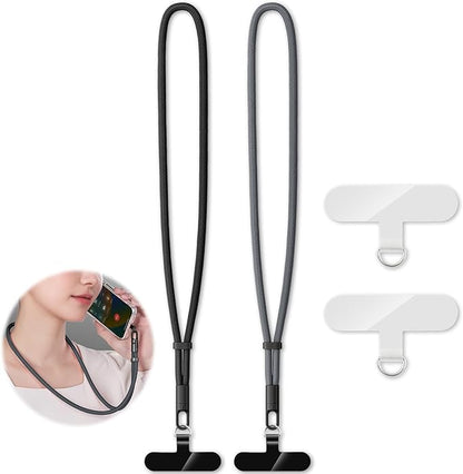 KITANIS 2 Pack Phone Lanyard,2×Phone Neck Strap,4×Tether Tabs,Universal Cell Phone Multifuctional Patch Polyester Lanyards,Cell Phone Lanyards for Women and Men(balck+grey)