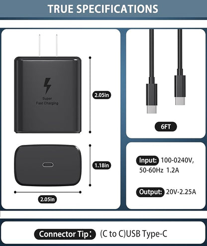45W Super Fast Charger USB C- 45 Watt Type C Fast Charging Android Phone Charger Compatible with Samsung Galaxy S25 Ultra/S25/S25+/S26/S26+/S26Ultra/S24+/S24 Ultra/S23 Ultra Tab,6ft C Cable