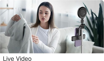 Selfie Stick Tripod for iPhone, 53" Phone Tripod with Detachable 8 LED Light, Bluetooth Remote, Stable Umbrella Base, Portable 4-in-1 Vlog Tripod for Live Stream Travel Photography, FORGERAY C13D