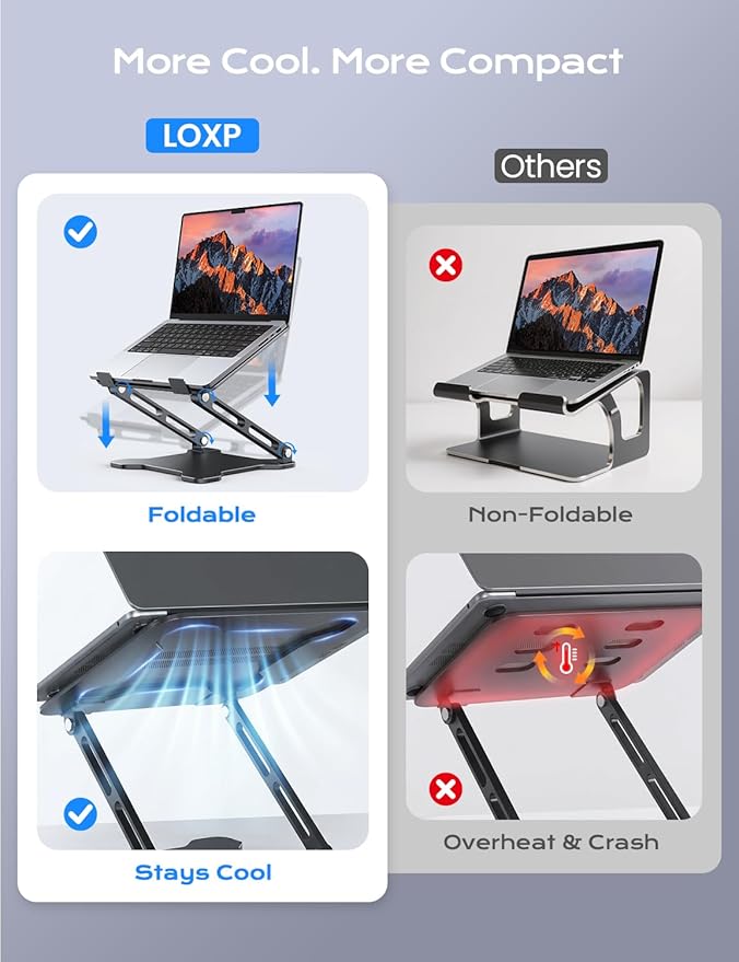 Adjustable Laptop Stand for Desk, Metal Foldable Laptop Riser, Ventilated Cooling Printer Stand, Ergonominc Computer Notebook Stand for Desk Compatible with 10-15.6“ Laptops