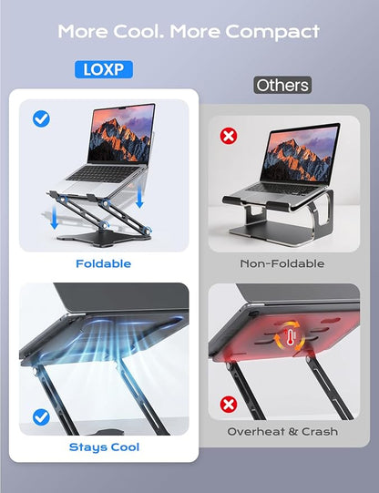 Adjustable Laptop Stand for Desk, Metal Foldable Laptop Riser, Ventilated Cooling Printer Stand, Ergonominc Computer Notebook Stand for Desk Compatible with 10-15.6“ Laptops