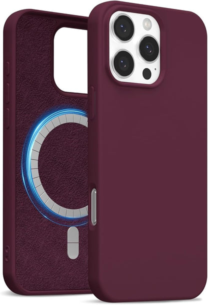 for iPhone 16 Pro Max Case Silicone Compatible with Magsafe Case, Ultra Slim Thin Magnetic Phone Cases Mag Safe, Cute Soft Rubber Gel Matte Wireless Charging Cover for Women, Burgundy Maroon