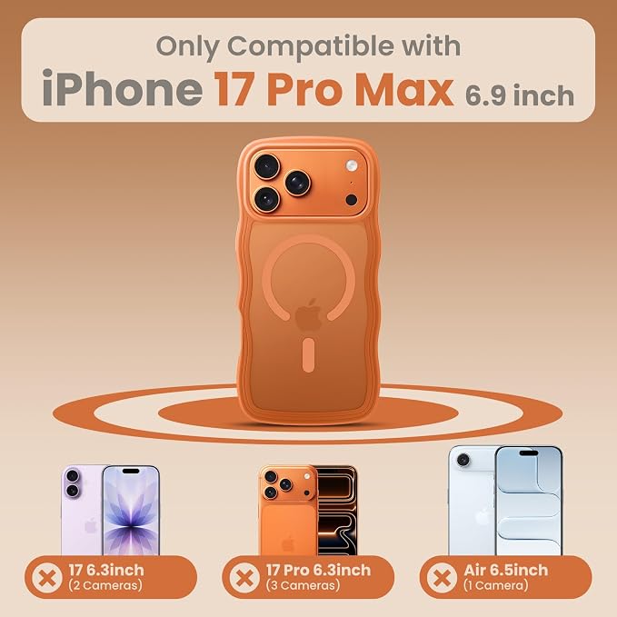 for iPhone 17 Pro Max Case Cute Orange,Fits MagSafe,Matte Skin Feeling Back,Curly Wave Edge,Slim & Durable & Stylish,Cover Military-Grade Protection