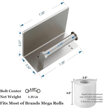 Toilet Paper Holder with Shelf, Aluminum Tissue Roll Holder with Mobile Phone Storage Shelf for Modern Bathroom, 3M Self Adhesive No Drilling or Wall-Mounted with Screws, Brushed Nickel