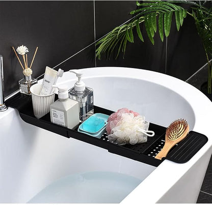 Bathtub Tray Expandable Bath Caddy Storage Rack Multifunctional Bathtub Tub Organizer for Deposit Wash Supplies,Book,Wine,Phone,Bathroom,Shower (Gray)