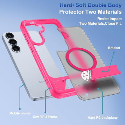 for Samsung Galaxy S25 Plus Case with Screen Protector+Lanyard Wrist Strap,Magnetic Translucent Matte Rugged Slim Phone Cover Built in Invisible Kickstand [Fit for MagSafe],2025 Hot Pink