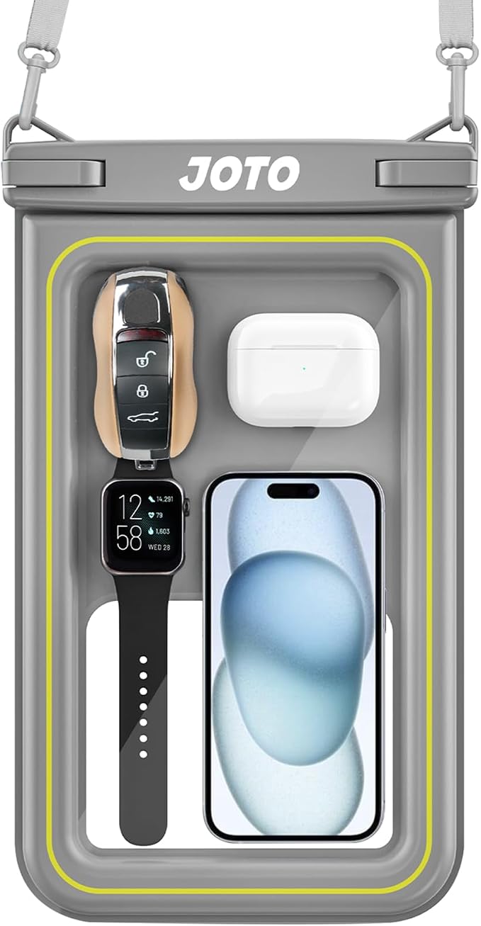 JOTO [IP68 Floatable Large Floating Waterproof Phone Pouch Up to 10", Underwater Phone Case Cellphone Dry Bag for iPhone 17 16 15 14 13 12 11 Pro Max Xs Max XR X 8 7 Plus SE/Galaxy S24 S23 S22 -Grey