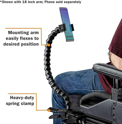 MOGO ModularHose Assistive Technology Phone Holder with Heavy-Duty Spring Clamp (Opens to 2"), 18 Inch Arm
