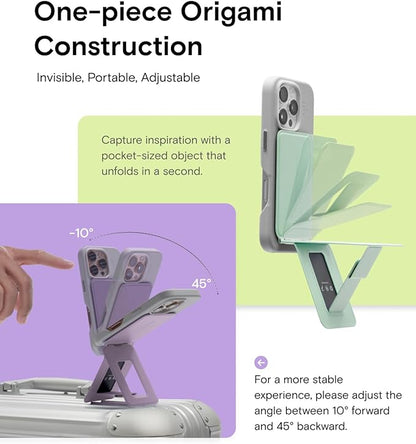MOFT Phone Stand, Magnetic Phone Tripod Stand Stain-Resistant MOVAS Leather & Angle Adjustment & Strong Magnets Tripod for iPhone 17/16/15/14/13/12 (Included Metal Ring)-Seafoam