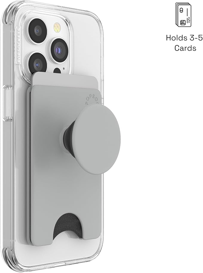PopSockets Adhesive Phone Wallet and Card Holder with Grip - Tech Grey
