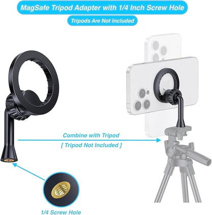 Magnetic Tripod Holder Mount for MagSafe, iPhone Tripod Mount Adapter with 1/4" Screw Hole, Magnetic Phone Tripod Holder Adapter for iPhone 17/16/15/14/13/12 Series