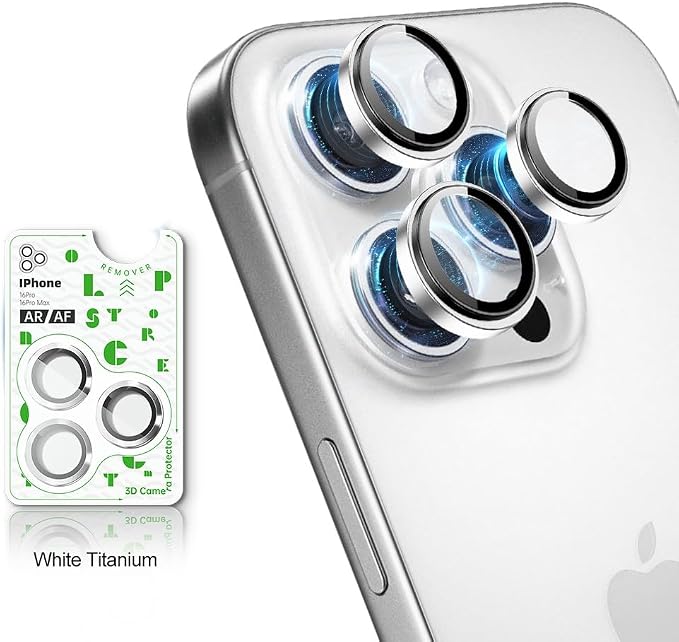 for iPhone 16 Pro/iPhone 16 Pro Max Camera Lens Protector Anti-Scratch Lens Cover, 9H+ Tempered Glass Camera Screen Protector, HD View w/Night Shoot, Shatterproof, White Titanium