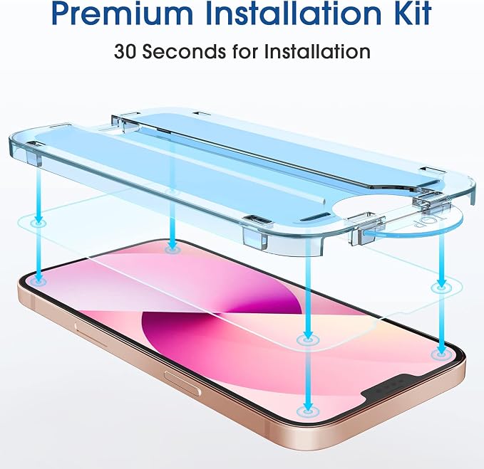 amFilm OneTouch Glass Screen Protector Compatible with iPhone 13 Mini 5.4" 2021 with Easy Installation Kit, Full Coverage Case Friendly, Tempered Glass, 2 Pack