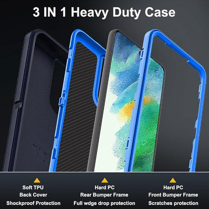 for Samsung Galaxy S21 FE Case with 2Pcs Screen Protector and 1Pcs Camera Lens Protector, Military Grade Heavy Duty Shockproof/Drop Proof/Dust Proof Case (Navy Blue)