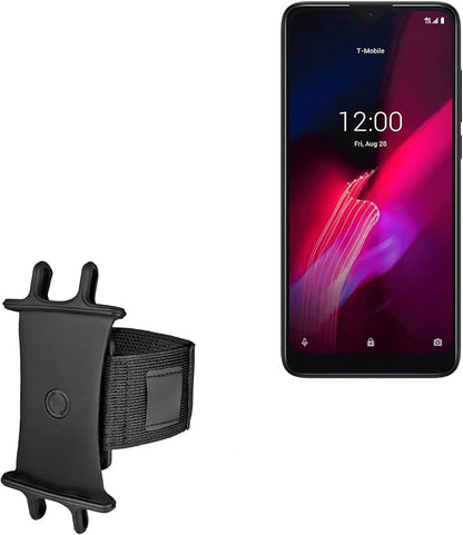 BoxWave Holster Compatible with T-Mobile REVVL 4 - ActiveStretch Sport Armband, Adjustable Armband for Workout and Running - Jet Black