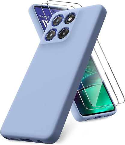 Case for Motorola Moto G Stylus 5G 2025, 2 Pack Tempered Glass Screen Protectors, Soft TPU Liquid Silicone Shockproof Gel Case-Lavender