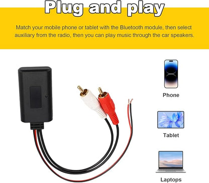 Car Wireless Bluetooth Cable Adapter, Universal Automotive Wireless Radio Stereo Connector with 2 RCA AUX Audio, Car Bluetooth 5.0 Module Music Receiver Fit Most Vehicles