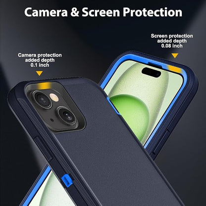 for iPhone 15 Plus Case with 2Pcs Tempered Glass Screen Protector and 1Pcs Camera Lens Protector, Military Grade 3 in 1 Heavy Duty Shockproof/Drop Proof/Dust Proof Case (Navy Blue)