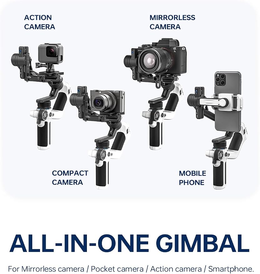 FeiyuTech SCORP Mini 2 (White) Gimbal Stabilizer for Camera & Smartphone, 3-Axis Handheld Gimbal with AI Tracking, Gesture Control, Quick Release, Touchscreen, for Vlogging YouTube TikTok GoPro