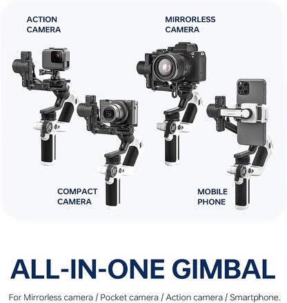 FeiyuTech SCORP Mini 2 (White) Gimbal Stabilizer for Camera & Smartphone, 3-Axis Handheld Gimbal with AI Tracking, Gesture Control, Quick Release, Touchscreen, for Vlogging YouTube TikTok GoPro