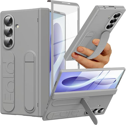 NINKI Finger Strap for Samsung Galaxy Z Fold 8 Ultra Phone Case with Screen Protector & Band,Kick Stand for Samsung Z Fold 8 Ultra Case with Handle,Thin Hinge Protection for Z Fold 8 Ultra Covers Gray
