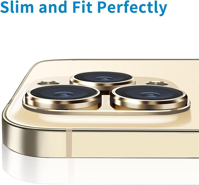 for iPhone 13 Pro and iPhone 13 Pro Max Camera Lens Protector, Anti-Scratch Tempered Glass Camera Screen Protector Shockproof Full Protective Camera Cover Case Friendly Lens Cover-Gold
