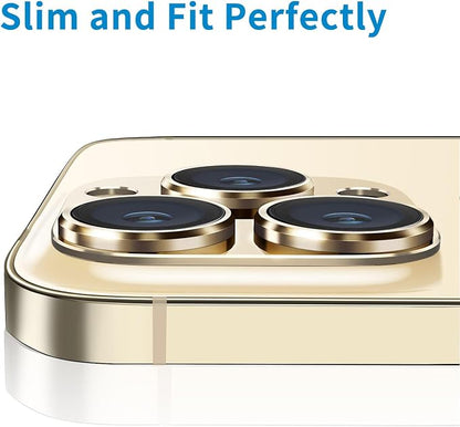 for iPhone 13 Pro and iPhone 13 Pro Max Camera Lens Protector, Anti-Scratch Tempered Glass Camera Screen Protector Shockproof Full Protective Camera Cover Case Friendly Lens Cover-Gold