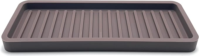 Happitasa Silicone Kitchen Sink Organizer Tray, Sponge Holder and Countertop Protector | Bathroom and Kitchen Soap Dish and Dispenser Tray (Dark Chocolate, 9"x3.5", 5.6 Ounces)