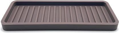 Happitasa Silicone Kitchen Sink Organizer Tray, Sponge Holder and Countertop Protector | Bathroom and Kitchen Soap Dish and Dispenser Tray (Dark Chocolate, 9"x3.5", 5.6 Ounces)