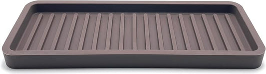 Happitasa Silicone Kitchen Sink Organizer Tray, Sponge Holder and Countertop Protector | Bathroom and Kitchen Soap Dish and Dispenser Tray (Dark Chocolate, 9"x3.5", 5.6 Ounces)