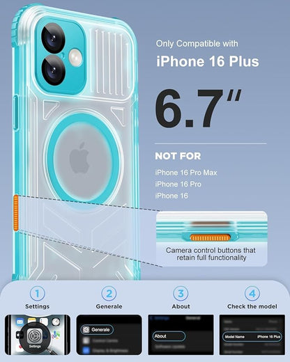 for iPhone 16 Plus Waterproof Case with Magsafe, Built-in [Camera & Screen Protector] [Lanyard], IP68 Water Proof Full Body Dustproof Heavy Duty Frosted Protective Phone Cover, 6.7" Teal