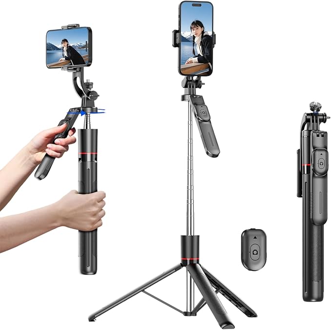 Gimbal Stabilizer - Master Every Move, 67" Selfie Stick Tripod for iPhone, Extendable Travel Tripod with 360° Panoramic Shot with Remote, Foldable Phone Stand for iPhone/Android