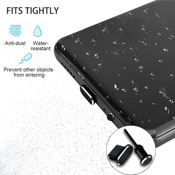 USB C Port Cover Plugs Metal Anti Dust Cap Protectors 2 PCS Compatible with Samsung Galaxy S24/S23/S22/S21 MacBook Pro Air (Black)