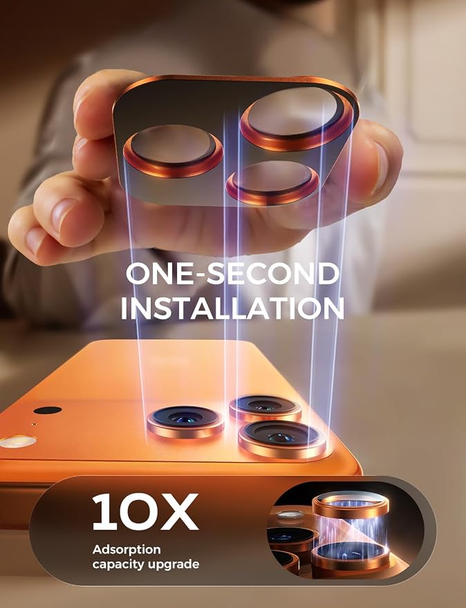 MAGIC JOHN for iPhone 17 Pro Max Camera Lens Protector 6.9'', HD Clear, Magnetic Tempered-Glass Lens Film, Ultra-Tough, Anti-Scratch, Case Friendly, 2 Pack, Orange