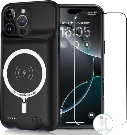 Wireless Charging Case for iPhone 16 Pro,10000mAh High Capacity Portable Rechargeable Extended Battery Case Qi Wireless Charging with iPhone 16 Pro (6.3 inch) Extended Battery Charger Case (Black)