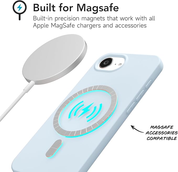 for iPhone 17e 16e Case Silicone Compatible with Magsafe Case, Ultra Slim Thin Magnetic Phone Cases Mag Safe, Cute Soft Rubber Gel TPU Matte Plain Wireless Charging Cover for Women, Light Blue