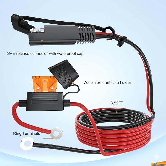 Nilight Waterproof Motorcycle USB 3.1Amp Quick SAE to USB Charger Adapter O Ring Terminal Cable Harness with Inline 5Amp Fuse Handlebar for Mobile Devices GPS