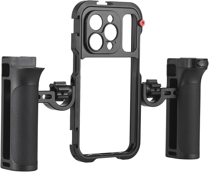 Andoer Portable Phone Cage with Dual Handles Mobile Phone Video Rig Handheld Smartphone Stabilizer Several Cold Shoe Mounts Replacement for iPhone 15 Pro